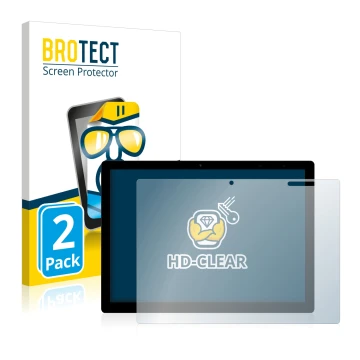 Parte frontal de un envase de producto con el logotipo de la marca BROTECT. Al lado se muestra el dispositivo Chuwi UBook X co