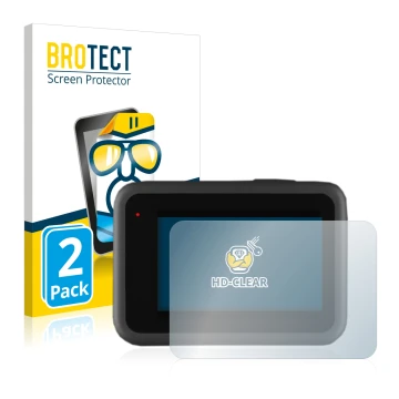 Parte frontal de un envase de producto con el logotipo de la marca BROTECT. Al lado se muestra el dispositivo GoPro Hero 9 Bla