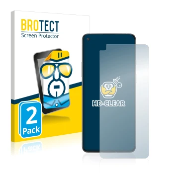 Parte frontal de un envase de producto con el logotipo de la marca BROTECT. Al lado se muestra el dispositivo OnePlus 8T con s