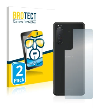 Parte frontal de un envase de producto con el logotipo de la marca BROTECT. Al lado se muestra el dispositivo Sony Xperia 5 II