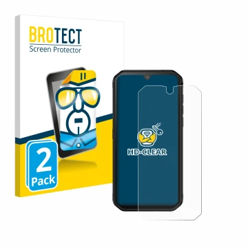 Parte frontal de un envase de producto con el logotipo de la marca BROTECT. Al lado se muestra el dispositivo Blackview BV9900