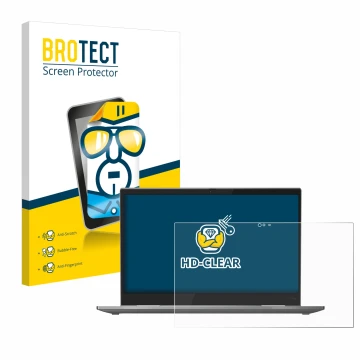 Parte frontal de un envase de producto con el logotipo de la marca BROTECT. Al lado se muestra el dispositivo Lenovo ThinkPad 