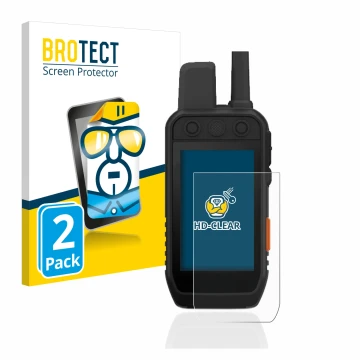 Parte frontal de un envase de producto con el logotipo de la marca BROTECT. Al lado se muestra el dispositivo Garmin Alpha 200