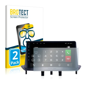 Parte frontal de un envase de producto con el logotipo de la marca BROTECT. Al lado se muestra el dispositivo Pioneer AVH-Z520