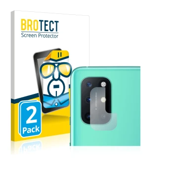 Parte frontal de un envase de producto con el logotipo de la marca BROTECT. Al lado se muestra el dispositivo OnePlus 8T (SÓLO