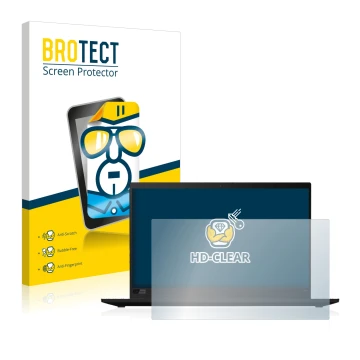 Parte frontal de un envase de producto con el logotipo de la marca BROTECT. Al lado se muestra el dispositivo Lenovo ThinkPad 