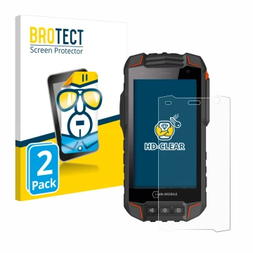 Parte frontal de un envase de producto con el logotipo de la marca BROTECT. Al lado se muestra el dispositivo i.safe MOBILE IS