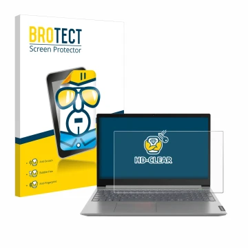 Parte frontal de un envase de producto con el logotipo de la marca BROTECT. Al lado se muestra el dispositivo Lenovo ThinkBook