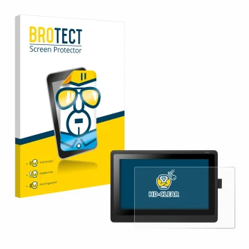 Parte frontal de un envase de producto con el logotipo de la marca BROTECT. Al lado se muestra el dispositivo Wacom Cintiq 16 