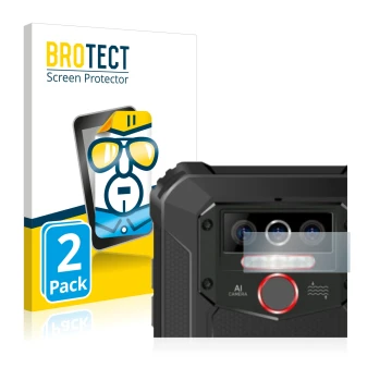 Parte frontal de un envase de producto con el logotipo de la marca BROTECT. Al lado se muestra el dispositivo Oukitel WP5 Pro 