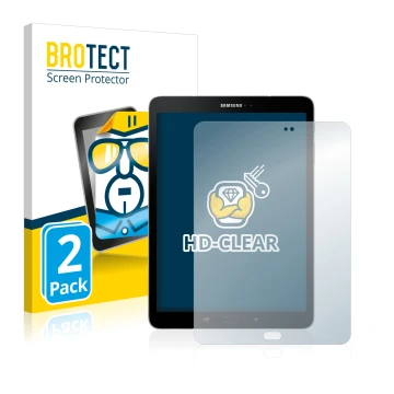 Parte frontal de un envase de producto con el logotipo de la marca BROTECT. Al lado se muestra el dispositivo Samsung Galaxy T