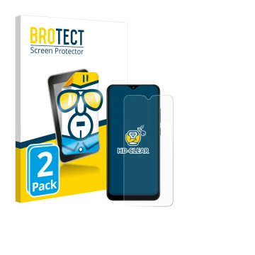 Parte frontal de un envase de producto con el logotipo de la marca BROTECT. Al lado se muestra el dispositivo Samsung Galaxy A
