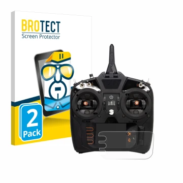 Parte frontal de un envase de producto con el logotipo de la marca BROTECT. Al lado se muestra el dispositivo Spektrum NX8 con