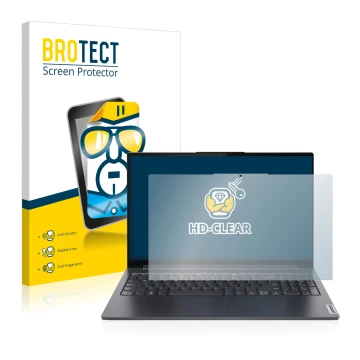 Parte frontal de un envase de producto con el logotipo de la marca BROTECT. Al lado se muestra el dispositivo Lenovo Yoga 7 Ge