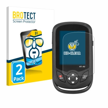 Parte frontal de un envase de producto con el logotipo de la marca BROTECT. Al lado se muestra el dispositivo Hti HT A2 con su