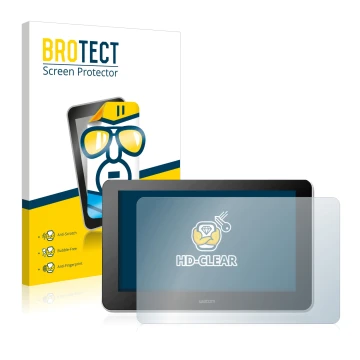 Parte frontal de un envase de producto con el logotipo de la marca BROTECT. Al lado se muestra el dispositivo Wacom One Creati