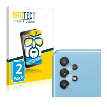 Parte frontal de un envase de producto con el logotipo de la marca BROTECT. Al lado se muestra el dispositivo Samsung Galaxy A