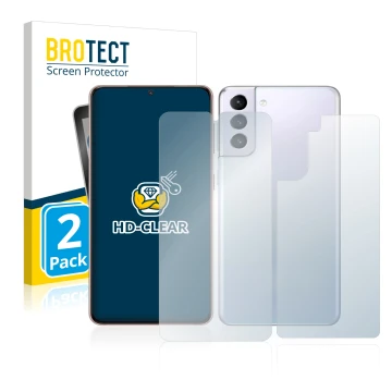 Parte frontal de un envase de producto con el logotipo de la marca BROTECT. Al lado se muestra el dispositivo Samsung Galaxy S