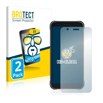 Parte frontal de un envase de producto con el logotipo de la marca BROTECT. Al lado se muestra el dispositivo Blackview BV4900