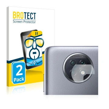 Parte frontal de un envase de producto con el logotipo de la marca BROTECT. Al lado se muestra el dispositivo Xiaomi Redmi Not