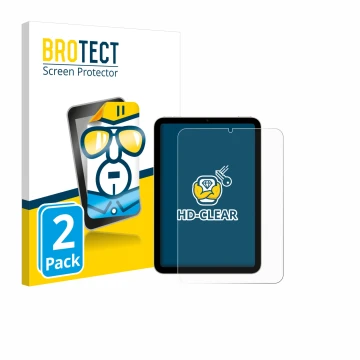 Parte frontal de un envase de producto con el logotipo de la marca BROTECT. Al lado se muestra el dispositivo Apple iPad Mini 
