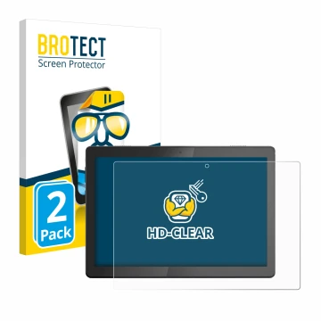 Parte frontal de un envase de producto con el logotipo de la marca BROTECT. Al lado se muestra el dispositivo Lenovo Tab M10 T