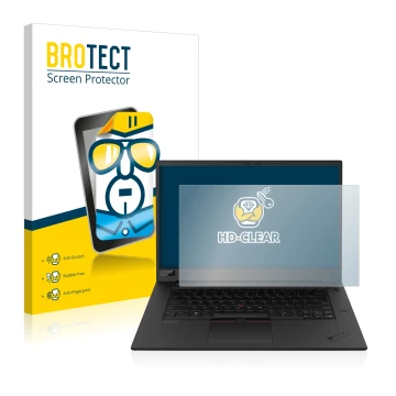 Parte frontal de un envase de producto con el logotipo de la marca BROTECT. Al lado se muestra el dispositivo Lenovo ThinkPad 