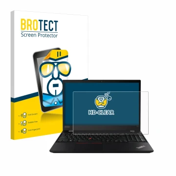 Parte frontal de un envase de producto con el logotipo de la marca BROTECT. Al lado se muestra el dispositivo Lenovo ThinkPad 