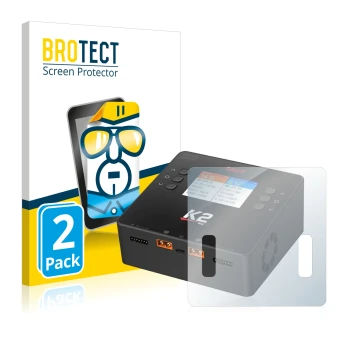 Parte frontal de un envase de producto con el logotipo de la marca BROTECT. Al lado se muestra el dispositivo ISDT Smart Duo C