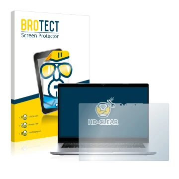 Parte frontal de un envase de producto con el logotipo de la marca BROTECT. Al lado se muestra el dispositivo Dell Latitude 53