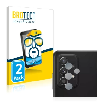 Parte frontal de un envase de producto con el logotipo de la marca BROTECT. Al lado se muestra el dispositivo Samsung Galaxy A