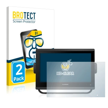 Parte frontal de un envase de producto con el logotipo de la marca BROTECT. Al lado se muestra el dispositivo Garmin GPSMAP 92