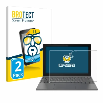 Parte frontal de un envase de producto con el logotipo de la marca BROTECT. Al lado se muestra el dispositivo Lenovo IdeaPad D