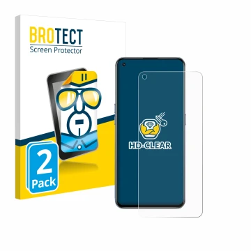 Parte frontal de un envase de producto con el logotipo de la marca BROTECT. Al lado se muestra el dispositivo realme GT 5G con
