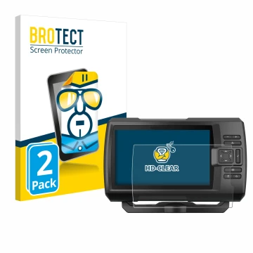 Parte frontal de un envase de producto con el logotipo de la marca BROTECT. Al lado se muestra el dispositivo Garmin Striker V