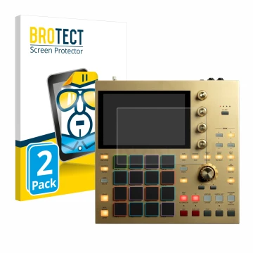Parte frontal de un envase de producto con el logotipo de la marca BROTECT. Al lado se muestra el dispositivo Akai MPC One con