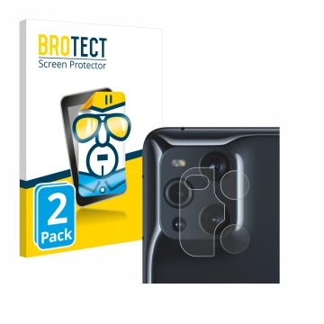 Parte frontal de un envase de producto con el logotipo de la marca BROTECT. Al lado se muestra el dispositivo Oppo Find X3 Pro