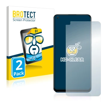 Parte frontal de un envase de producto con el logotipo de la marca BROTECT. Al lado se muestra el dispositivo realme 8 Pro con