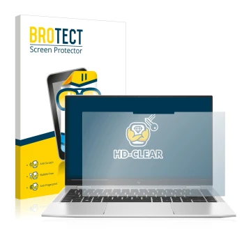 Parte frontal de un envase de producto con el logotipo de la marca BROTECT. Al lado se muestra el dispositivo HP Elitebook x36