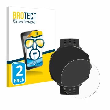 Parte frontal de un envase de producto con el logotipo de la marca BROTECT. Al lado se muestra el dispositivo Polar Vantage M2