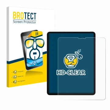 Parte frontal de un envase de producto con el logotipo de la marca BROTECT. Al lado se muestra el dispositivo Apple iPad Pro 1