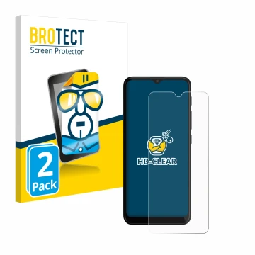 Parte frontal de un envase de producto con el logotipo de la marca BROTECT. Al lado se muestra el dispositivo Motorola Moto G2