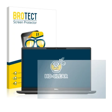 Parte frontal de un envase de producto con el logotipo de la marca BROTECT. Al lado se muestra el dispositivo Dell Latitude 73