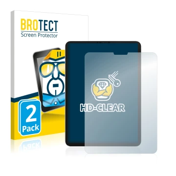 Parte frontal de un envase de producto con el logotipo de la marca BROTECT. Al lado se muestra el dispositivo Apple iPad Pro 1