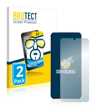 Parte frontal de un envase de producto con el logotipo de la marca BROTECT. Al lado se muestra el dispositivo Vivo V21 5G con 