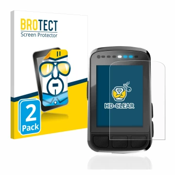 Parte frontal de un envase de producto con el logotipo de la marca BROTECT. Al lado se muestra el dispositivo Wahoo Elemnt Bol