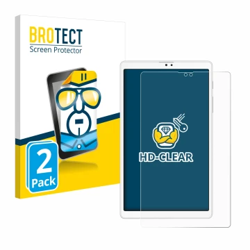 Parte frontal de un envase de producto con el logotipo de la marca BROTECT. Al lado se muestra el dispositivo Samsung Galaxy T