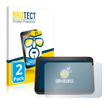 Parte frontal de un envase de producto con el logotipo de la marca BROTECT. Al lado se muestra el dispositivo Amazon Echo Show