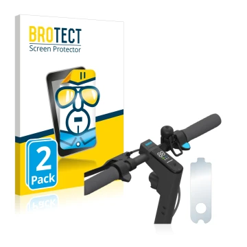 Parte frontal de un envase de producto con el logotipo de la marca BROTECT. Al lado se muestra el dispositivo Segway Ninebot K