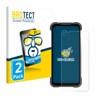 Parte frontal de un envase de producto con el logotipo de la marca BROTECT. Al lado se muestra el dispositivo Doogee S97 Pro c